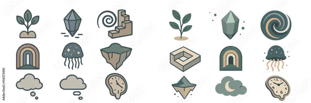 Aufkleber unique collection of abstract and nature-inspired icons depicting creativity and imagination in desi