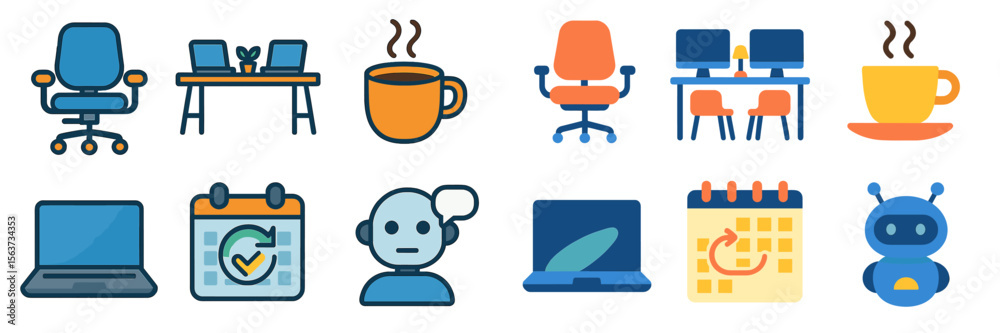 Poster Office workspace icons representing productivity tools and elements for a modern work environment
