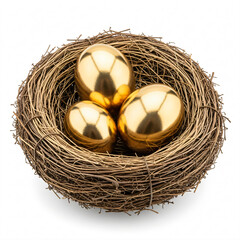 A nest containing three gold eggs.