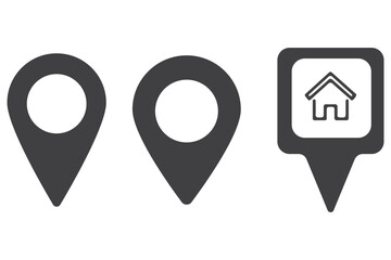 location icon, map pin icons in outline, black, and red styles. for maps, GPS, navigation apps, location markers, address indications, and geolocation interfaces 