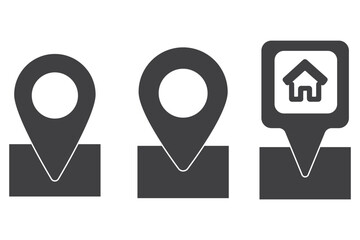 location icon, map pin icons in outline, black, and red styles. for maps, GPS, navigation apps, location markers, address indications, and geolocation interfaces 