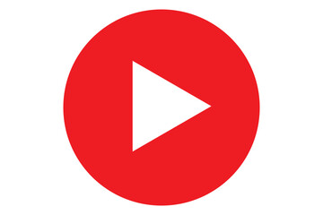 Play video red button icon, sign isolated on white background. Trendy circle play button icon in flat style. Radio symbol, video player, arrow.