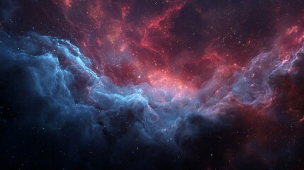 Obraz premium Majestic cosmic cloudscape with vibrant blue and red nebula formations in space