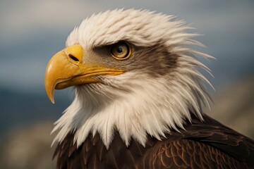 Obraz premium A close up of a bald eagle's head with a blue sky in the background