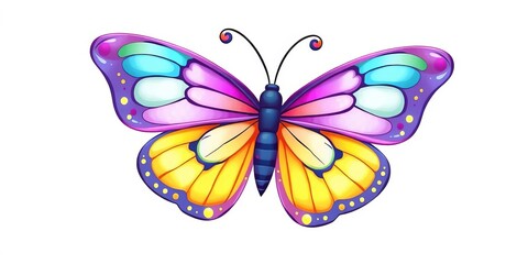 Whimsical cartoon butterfly, vibrant colors, clean white background,  magical,  vibrant