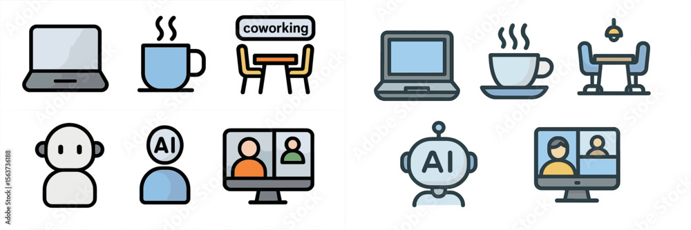 Poster Coworking space with technology elements highlighting collaboration and artificial intelligence in a modern environment