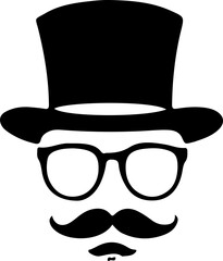 Gentleman Face Silhouette Vector, Vintage Man Icon Design, Top Hat Mustache Vector Art, Retro Gentleman Face Graphic, Old Fashioned Man Silhouette, Classic Hat and Mustache Vector, Beard and Glasses M