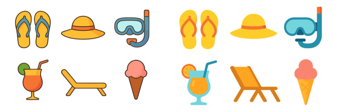 Summer vacation essentials featuring colorful accessories for beach fun and relaxation