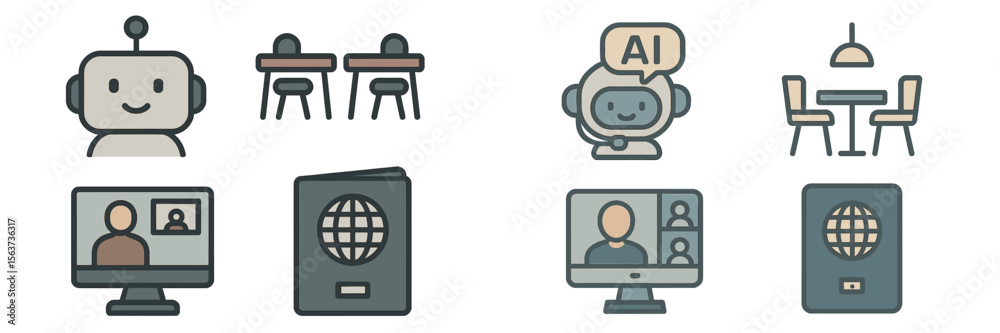 Poster robots and technology represent modern communication tools for education and travel in a digital wor