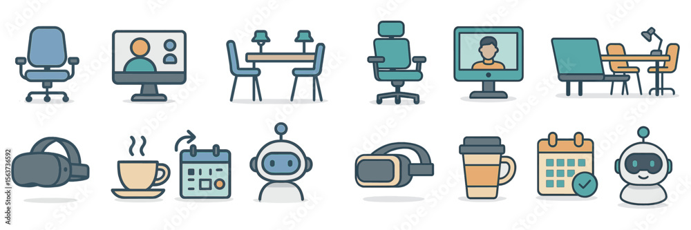 Aufkleber Office workspace design featuring technology and robotics in a modern setting