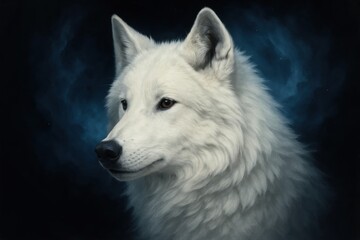 Obraz premium A white wolf is staring at the camera with a black background