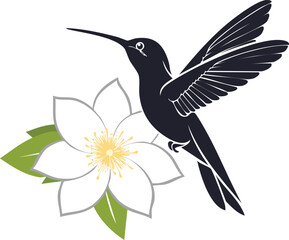 Elegant Hummingbird Silhouette Vector EPS Birds in Flight, Floral Design, Nature Illustration