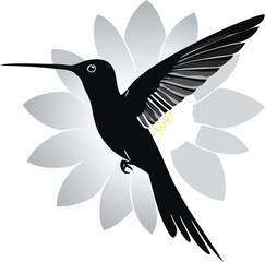 Hummingbird Silhouette Vector EPS Elegant Birds Design, Floral Background, Motion Blurred Wings