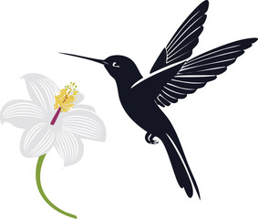 Hummingbird Silhouette Vector EPS Elegant Birds in Flight, Floral Design Element