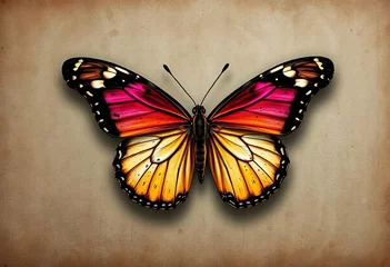 Photo sur Plexiglas Distressed butterfly wings on grunge textured backdrop, shadow, butterfly
