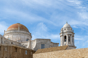 Cadiz Cathedral during Holy Week celebrations, prepared for processions in Cadiz, Spain.