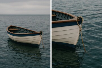 Naklejka premium A small boat floating on top of a body of water