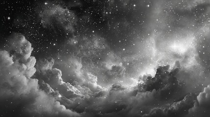 Dramatic monochrome cloudscape with starry sky evokes mystery and the sublime