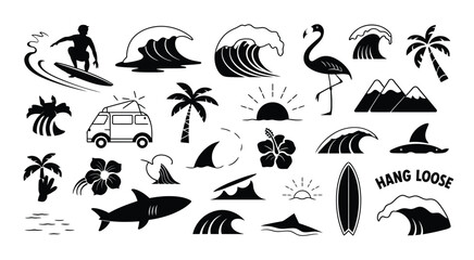 Wave Riders & Island Life: Monochrome Surf Icon Pack