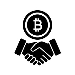bitcoin handshake icon vector ,  a bitcoin coin below a handshake symbol art on transparent background , no background