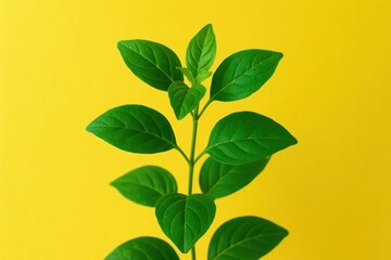 Obraz premium A small plant with green leaves on a yellow background