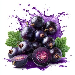 Juicy Black Currants Splashing Refreshing Purple Juice Delicious Summer Fruit