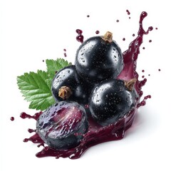 Juicy Black Currants Splashing in Refreshing Drink Healthy Fruit and Beverage Concept