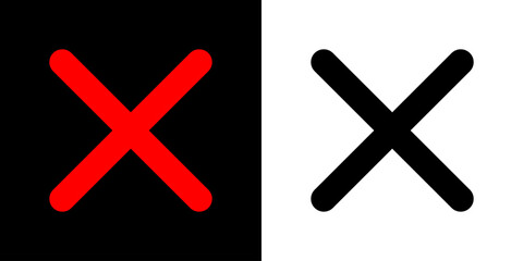 Black red wrong cross mark icon.