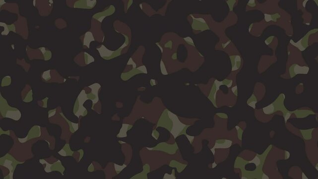 Animated military camouflage background with seamless rotation. Perfect for video edits, tactical themes, and army-style visuals. Loopable, designed in classic colors. 4K.