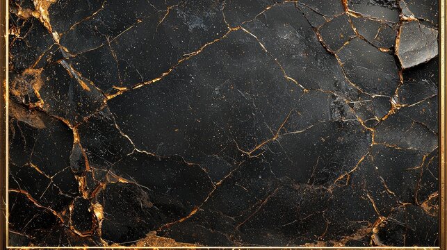 Dark, cracked stone surface with golden veins. - Powered by Adobe