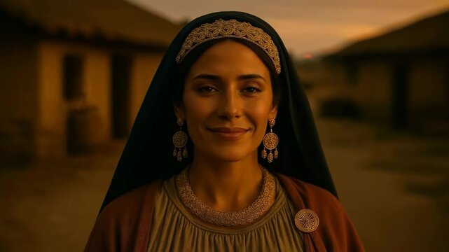 Ancient Woman Walking Traditional Dress Historical Portrait