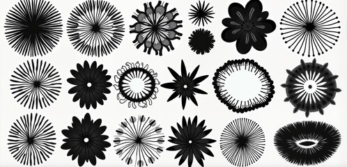 A collection of abstract black and white floral shapes, ideal for graphic design, branding, and modern art projects.