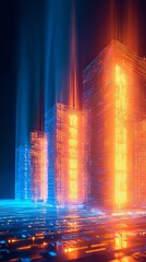 Obraz premium Neon Cityscape: Abstract Architecture's Glowing Cyberpunk Urban Metropolis