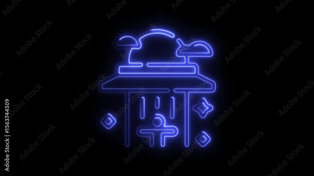Poster glowing neon architectural icon animation loop abstract design element for digital content