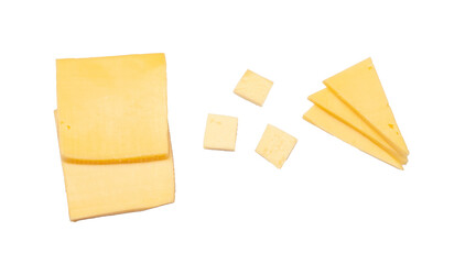Pieces of cheese isolated on a white background, contour