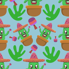 Fun cactus fiesta seamless pattern with maracas. Perfect for party invitations, Mexican themed designs, chinco de mayo, textiles, wrapping paper, and stationery.