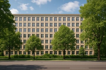 Naklejka premium A large building with trees in front of it