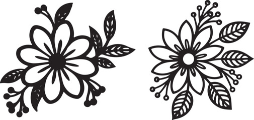 Dual Daisy Floral Cluster Line Art Illustration