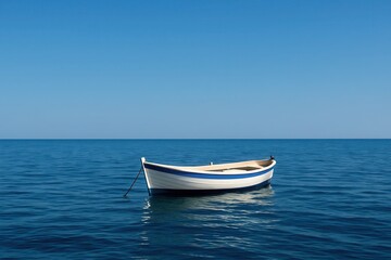 Naklejka premium A small boat floating in the middle of the ocean