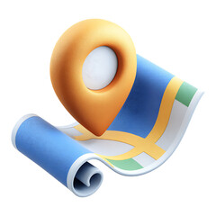 3D illustration of map with pin on transparent background PNG