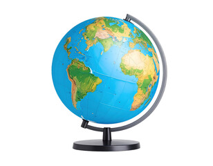 A globe with continents and oceans on a stand against black background isolated on transparent background