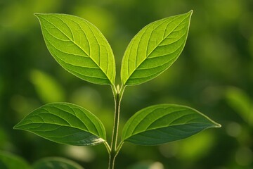 Fototapeta premium A close up of two green leaves on a plant
