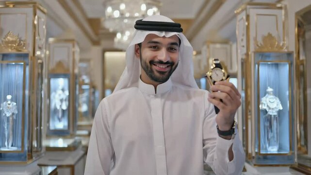 Arab sheikh in a watch shop.