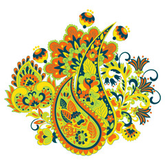 Paisley vector isolated pattern. Damask floral illustration in batik style