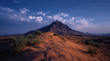 Dramatic Evening Light Casting Shadows Across a Desert Field