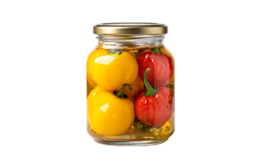 Glass jar preserving fresh tomatoes isolated on transparent background