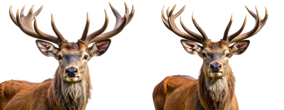  Majestic Brown Deer Head Front View with Large Antlers, isolated on transparent background PNG