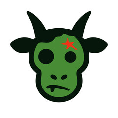 A whimsical graphic features a stylized, cartoonish cow with a star marking. The cow's unusual appearance evokes a sense of playful whimsy. vector illustration