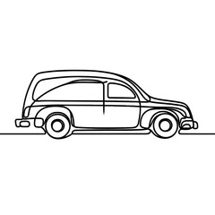 Vintage hearse in outlined style on a white background  