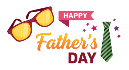 Happy Father's Day Graphic with Sunglasses, Tie, Ribbon & Colorful Stars – Festive Celebration Design